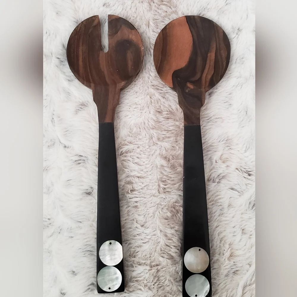 Teak salad servers fork and spoon